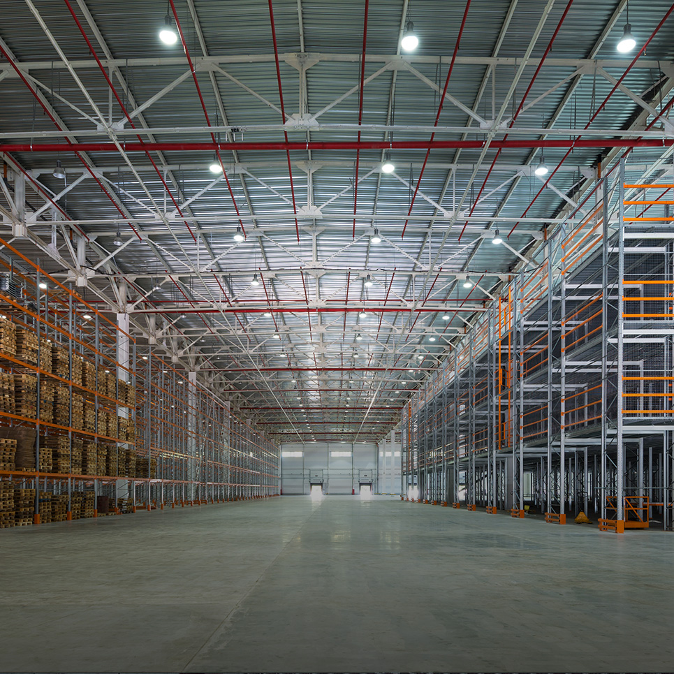 Photo of a large industrial warehouse